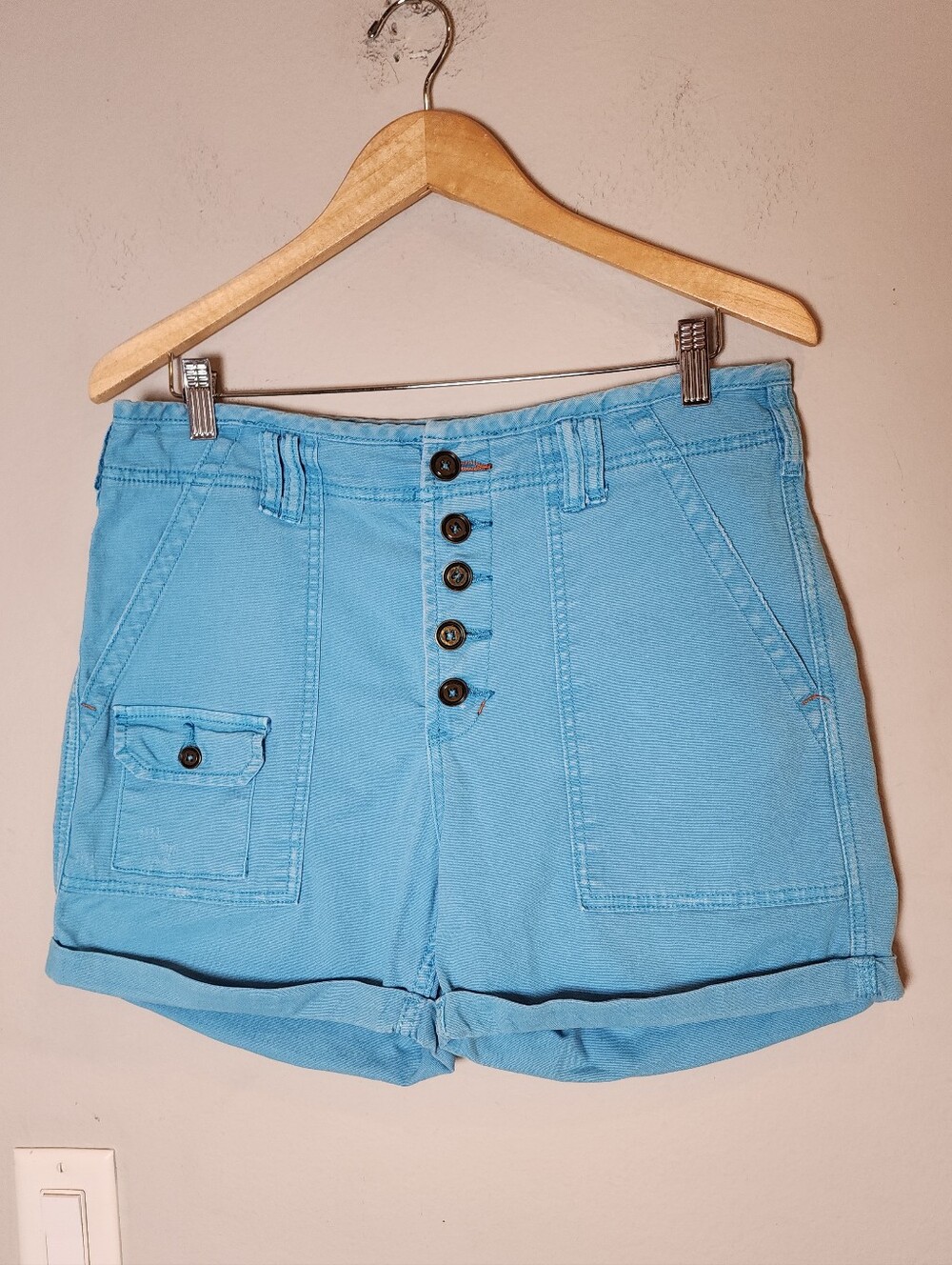 Anthropologie The Wanderer Blue Shorts Roll Hem Exposed Button Fly Size 30 (10)